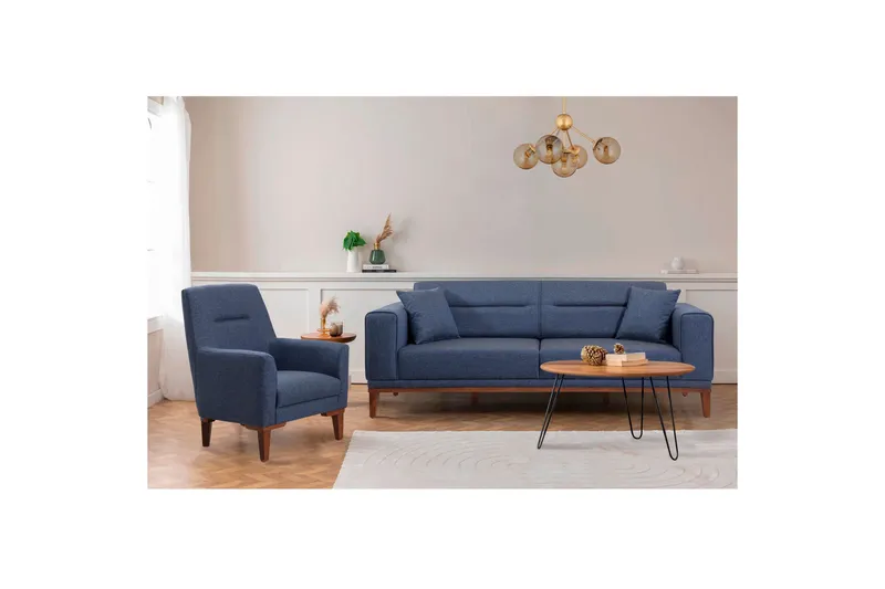 Wyong Soffgrupp 3-sits Soffa + Fåtölj - Mörkblå - Möbler - Vardagsrum - Soffgrupper