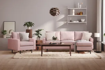 Peppe 3-sits Vändbar L-formad Divansoffa i Manchester - Rosa - Möbler - Vardagsrum - Soffor - Divansoffa & schäslong