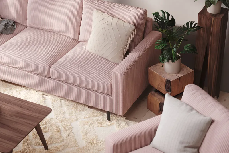 Peppe 4-sits Vänstervänd L-formad Schäslongsoffa i Manchester - Rosa - Möbler - Vardagsrum - Soffor - Divansoffa & schäslong