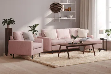 Peppe 3-sits Vändbar L-formad Divansoffa i Manchester - Rosa - Möbler - Vardagsrum - Soffor - Divansoffa & schäslong