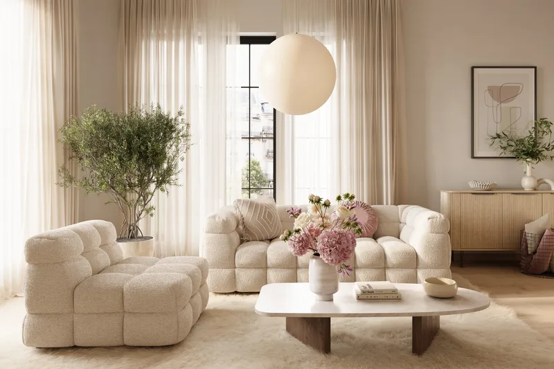 Elise 3-sits Bubblig Soffa - Beige Teddy - Möbler - Vardagsrum - Soffor - 3-sits soffor