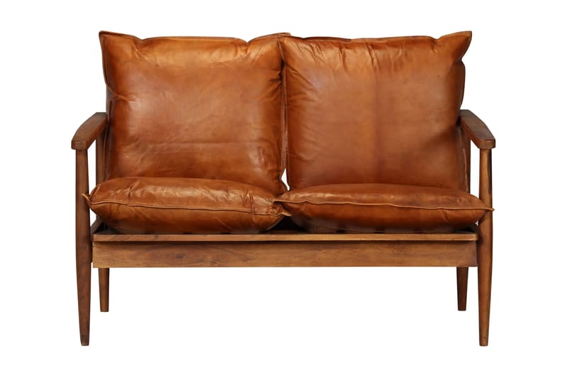 2-sitssoffa i äkta läder med akaciaträ brun - Brun - Skinnsoffor - 2-sits soffor