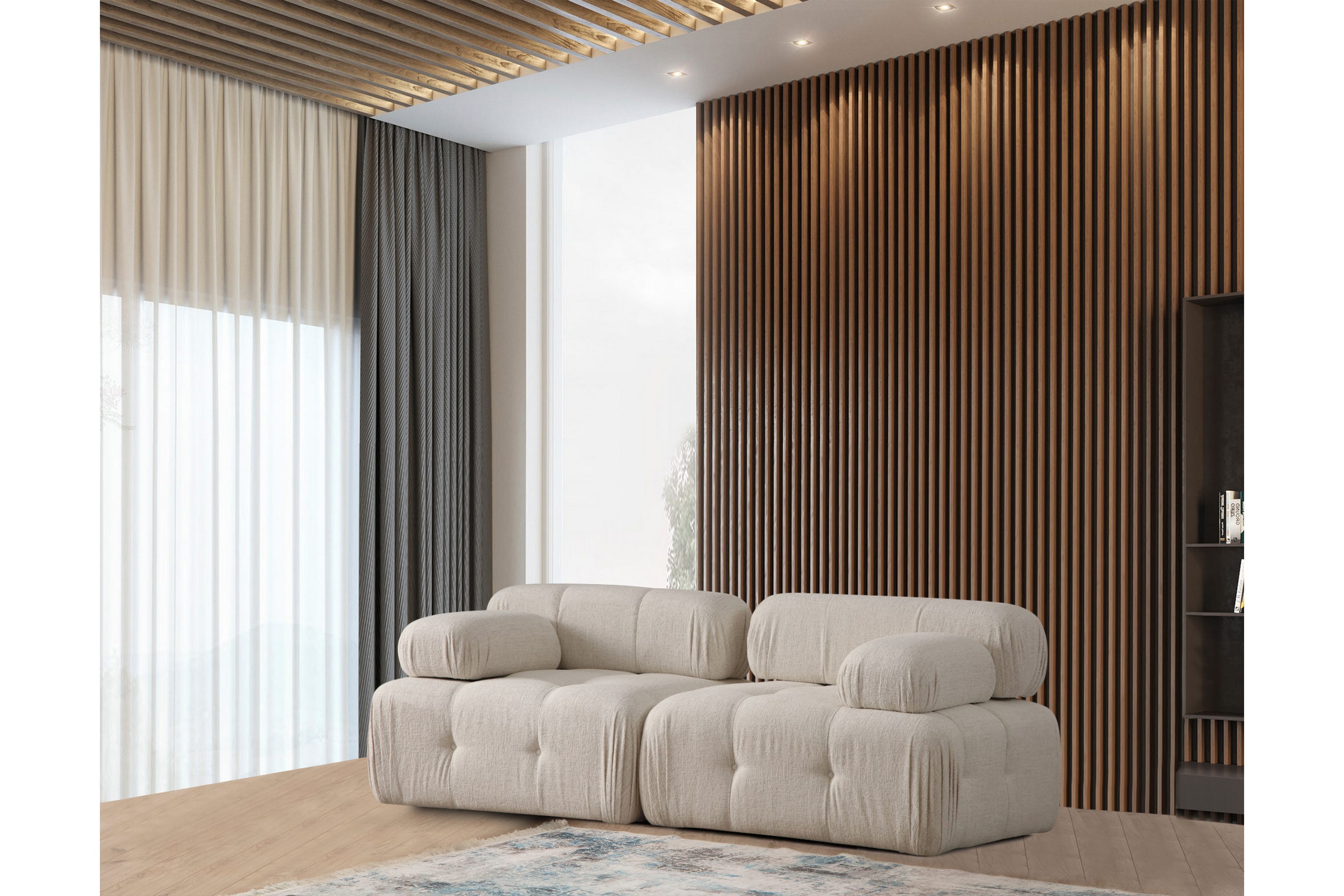 belgin bubblig djup soffa 2-sits med fasta armstöd -