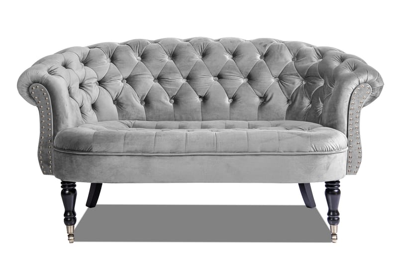 Chesterfield Ludo Soffa 2-sits Ljusgrå - 2-sits soffor - Sammetssoffor - chesterfield soffor