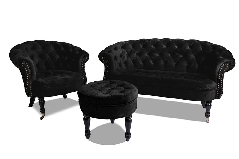 Chesterfield Ludo Soffa 2-sits Svart - 2-sits soffor - Sammetssoffor - chesterfield soffor