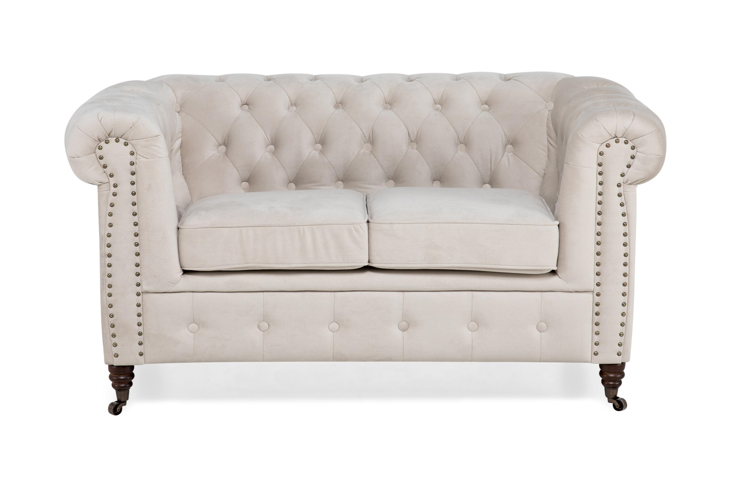 chesterfield lux sammetssoffa 2-sits beige -