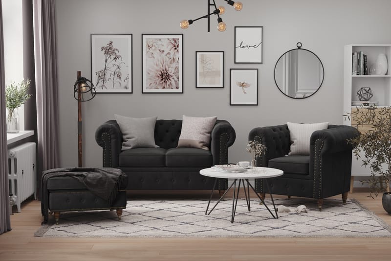 CHESTERFIELD LUX Sammetssoffa 2-sits Svart - Möbler - Vardagsrum - Soffor - 2-sits soffor