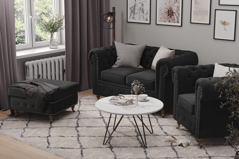 CHESTERFIELD LUX Sammetssoffa 2-sits Svart - Möbler - Vardagsrum - Soffor - 2-sits soffor