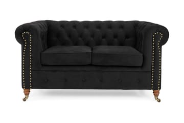 CHESTERFIELD LUX Sammetssoffa 2-sits Svart