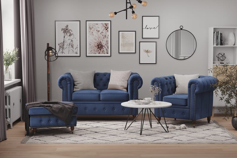 CHESTERFIELD LUX Sammetssoffa 2-sits Petrolblå - Möbler - Vardagsrum - Soffor - 2-sits soffor