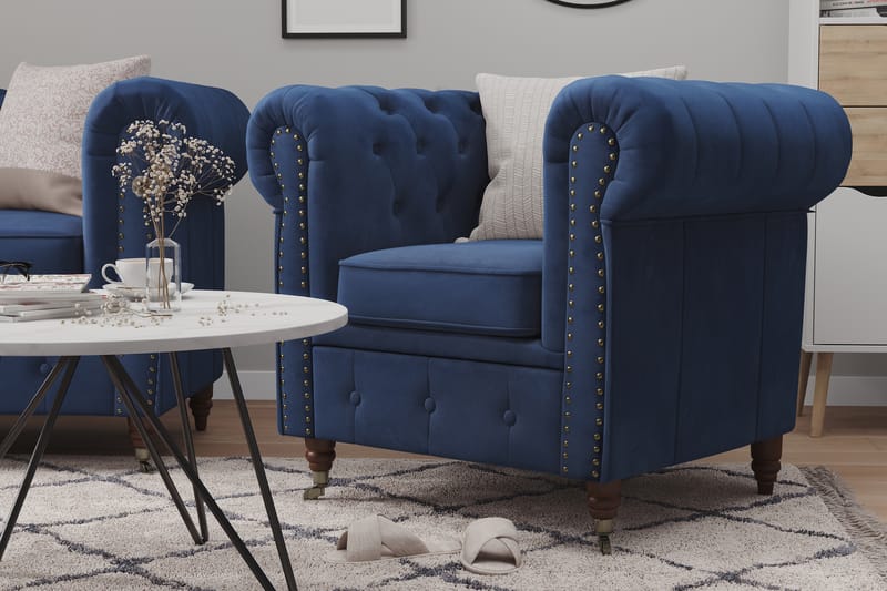 CHESTERFIELD LUX Sammetssoffa 2-sits Petrolblå - Möbler - Vardagsrum - Soffor - 2-sits soffor