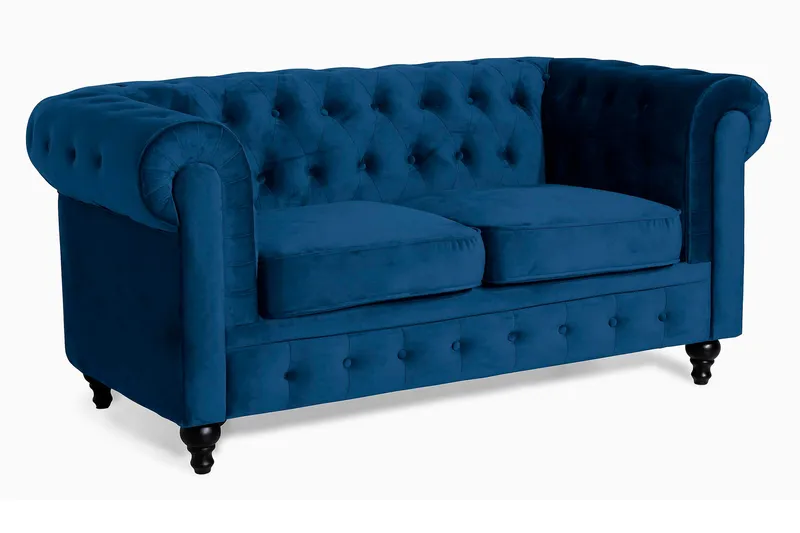 Chesterfield Lyx 2-sits Liten sammetssoffa - Djup soffa 160 cm bred - Blå Sammet - Möbler - Vardagsrum - Soffor - 2-sits soffor