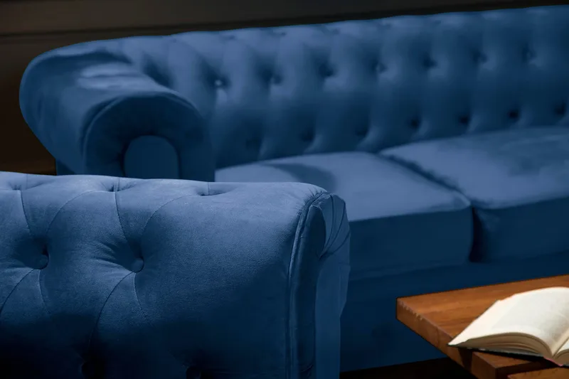 Chesterfield Lyx 2-sits Liten sammetssoffa - Djup soffa 160 cm bred - Blå Sammet - Möbler - Vardagsrum - Soffor - 2-sits soffor