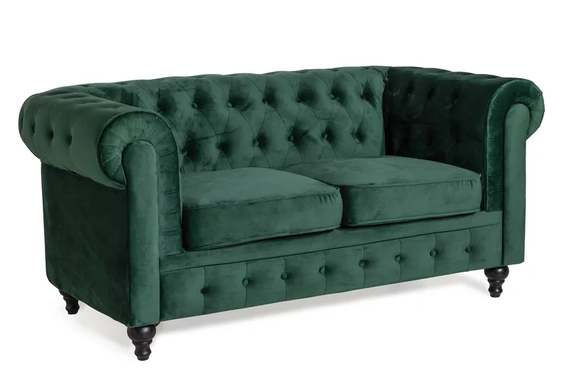 Chesterfield Lyx 2-sits Liten sammetssoffa - Djup soffa 160 cm bred - Grön - Möbler - Vardagsrum - Soffor - 2-sits soffor