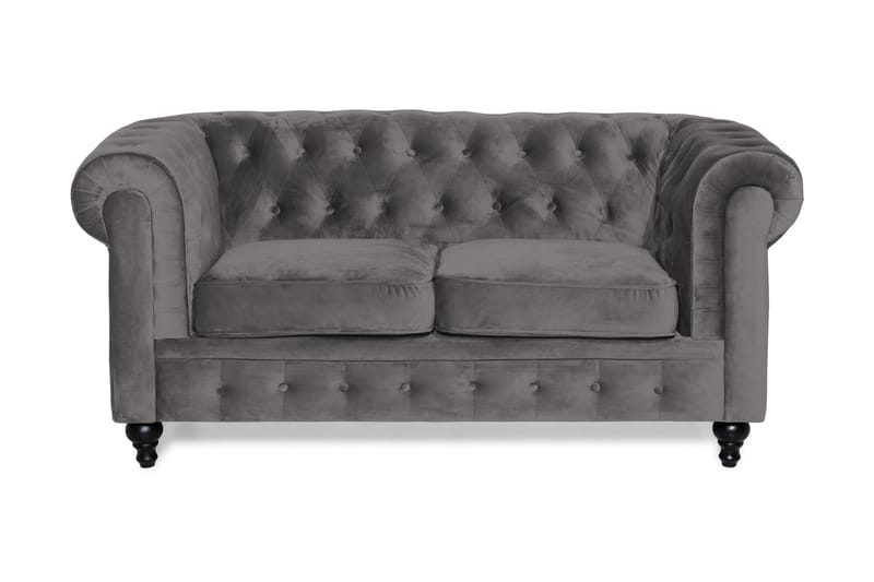 Chesterfield Lyx 2-sits Liten Sammetssoffa - Djup soffa 160 cm bred - Mörkgrå / Grå - Möbler - Vardagsrum - Soffor - 2-sits soffor