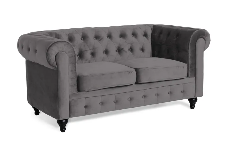 Chesterfield Lyx 2-sits Liten Sammetssoffa - Djup soffa 160 cm bred - Mörkgrå / Grå - Möbler - Vardagsrum - Soffor - 2-sits soffor