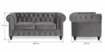 Chesterfield Lyx 2-sits Liten Sammetssoffa - Djup soffa 160 cm bred - Mörkgrå - Möbler - Vardagsrum - Soffor - 2-sits soffor