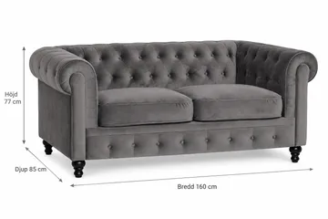 Chesterfield Lyx 2-sits Liten Sammetssoffa - Djup soffa 160 cm bred - Mörkgrå - Möbler - Vardagsrum - Soffor - 2-sits soffor
