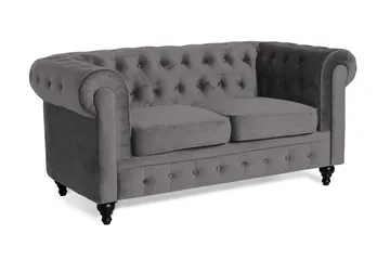 Chesterfield Lyx 2-sits Liten Sammetssoffa - Djup soffa 160 cm bred - Mörkgrå - Möbler - Vardagsrum - Soffor - 2-sits soffor
