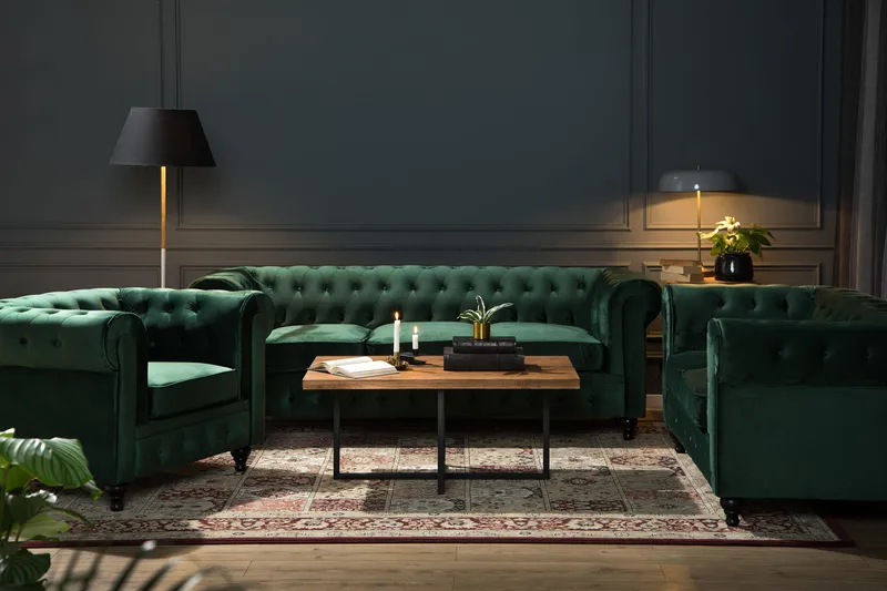 Chesterfield Lyx 2-sits Liten sammetssoffa - Djup soffa 160 cm bred - Mörkgrön - Möbler - Vardagsrum - Soffor - 2-sits soffor