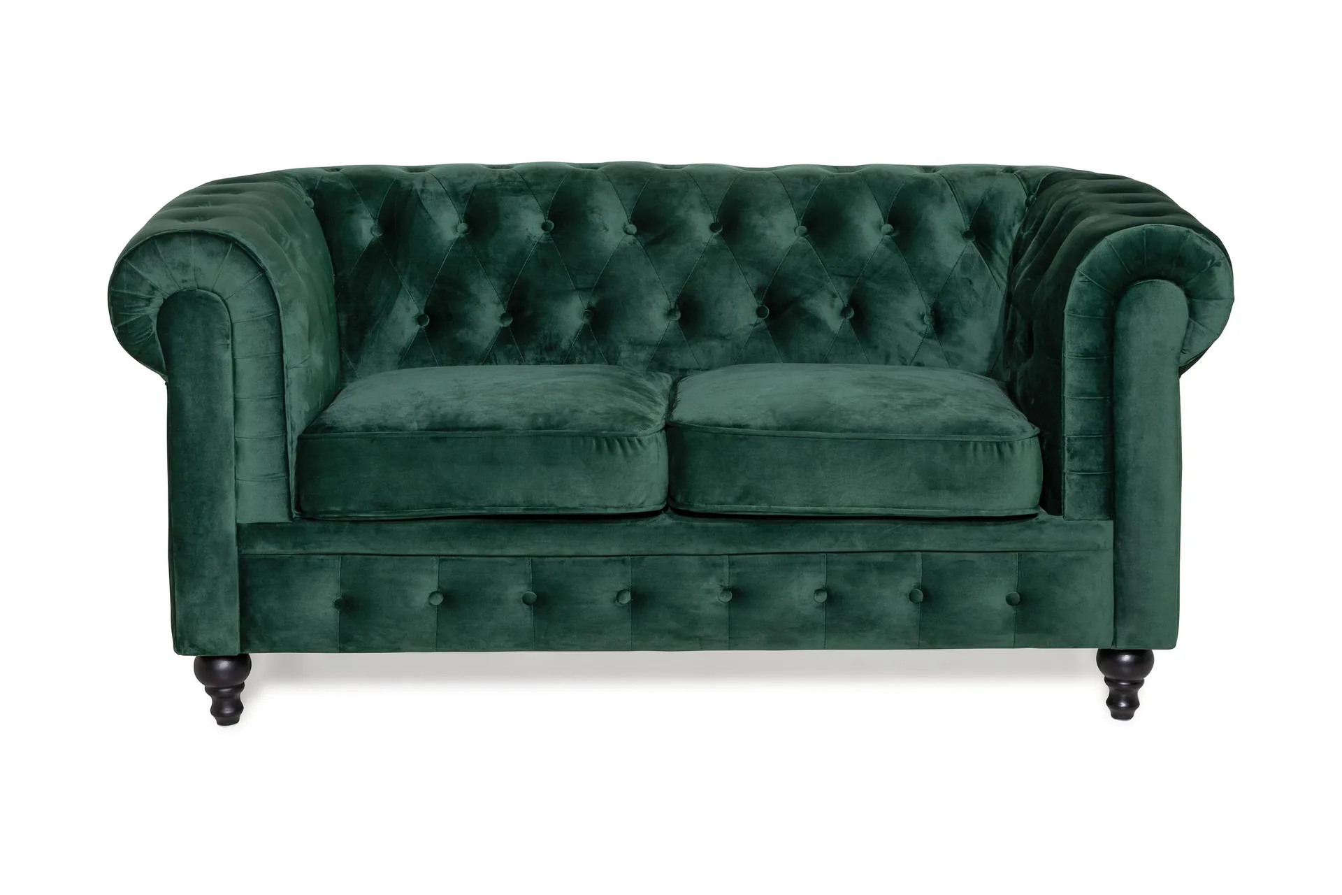 Chesterfield Lyx 2-sits Liten sammetssoffa - Djup soffa 160 cm bred - M&ouml;rkgr&ouml;n