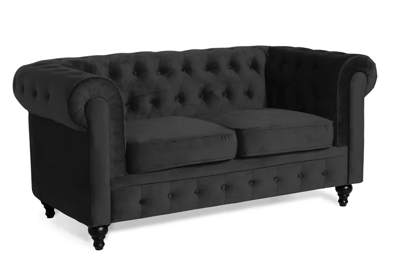 Chesterfield Lyx 2-sits Liten sammetssoffa - Djup soffa 160 cm bred - Svart - Möbler - Vardagsrum - Soffor - 2-sits soffor