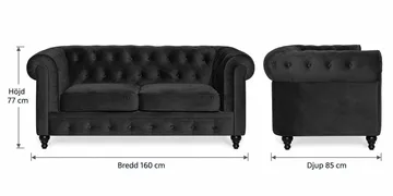 Chesterfield Lyx 2-sits Liten sammetssoffa - Djup soffa 160 cm bred - Svart - Möbler - Vardagsrum - Soffor - 2-sits soffor