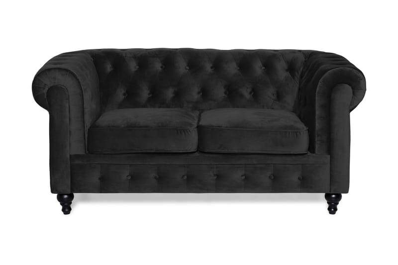 Chesterfield Lyx 2-sits Liten sammetssoffa - Djup soffa 160 cm bred, Svart