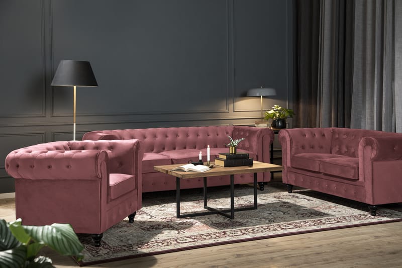 Chesterfield Lyx Sammetssoffa 2-sits - Rostrosa - Möbler - Vardagsrum - Soffor - 2-sits soffor