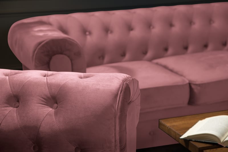 Chesterfield Lyx Sammetssoffa 2-sits - Rostrosa - Möbler - Vardagsrum - Soffor - 2-sits soffor