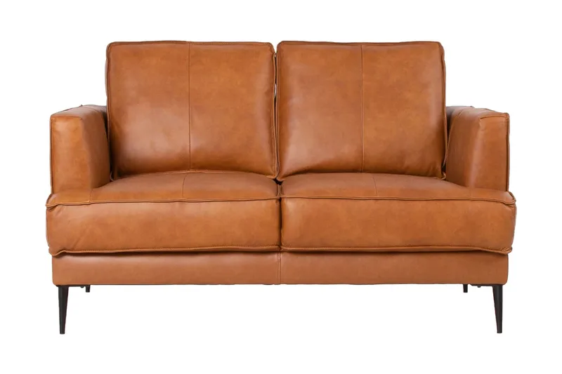Leo 2-sits Soffa med Smala Armstöd i Skinn, Cognac