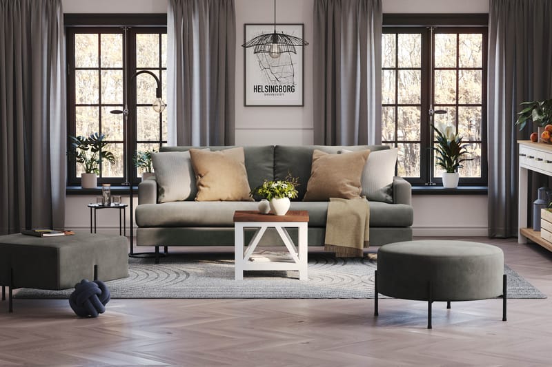 Menard Compact 3-sits Manchestersoffa - Grå - Möbler - Vardagsrum - Soffor - 3-sits soffor