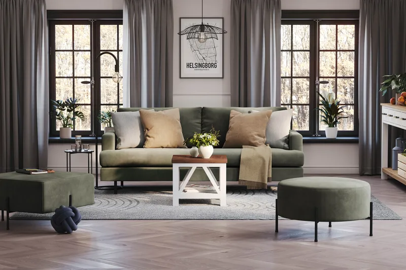 Menard Compact 3-sits Manchestersoffa - Mörkgrön - Möbler - Vardagsrum - Soffor - 3-sits soffor