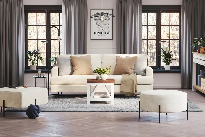 Menard Compact 3-sits Sammetssoffa - Krämvit - Möbler - Vardagsrum - Soffor - 3-sits soffor