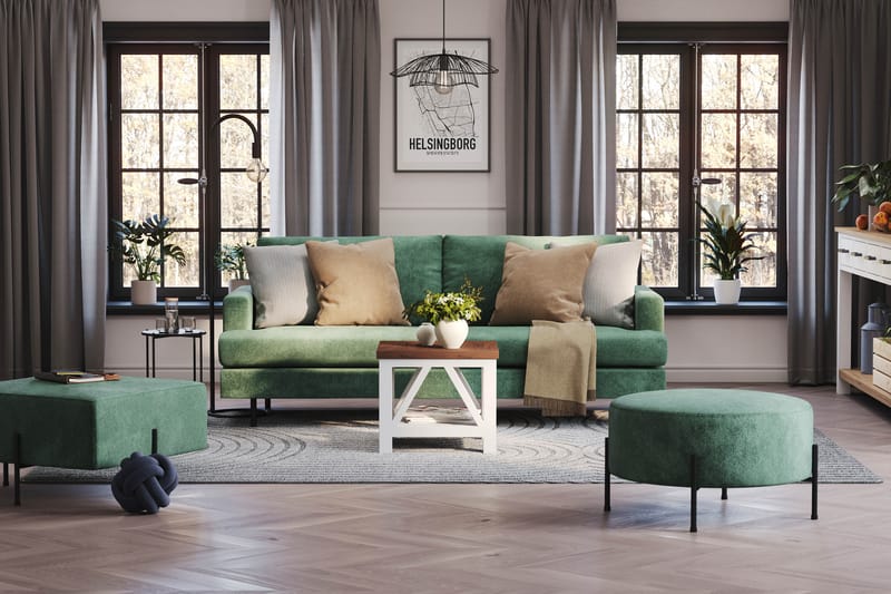 Menard Compact 3-sits Sammetssoffa - Mörkgrön - Möbler - Vardagsrum - Soffor - 3-sits soffor