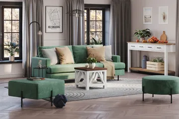 Menard Compact 3-sits Sammetssoffa - Mörkgrön - Möbler - Vardagsrum - Soffor - 3-sits soffor