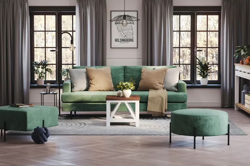 Menard Compact 3-sits Sammetssoffa - Mörkgrön - Möbler - Vardagsrum - Soffor - 3-sits soffor