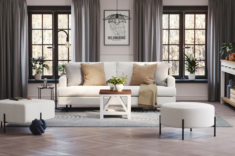 Menard Compact 3-sits Soffa i Bouclé - Vit - Möbler - Vardagsrum - Soffor - 3-sits soffor