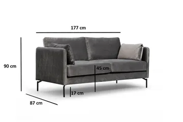 Mezonzo 2-sits Sammetssoffa 177 cm med Smala Armstöd - Grå - Möbler - Vardagsrum - Soffor - 2-sits soffor