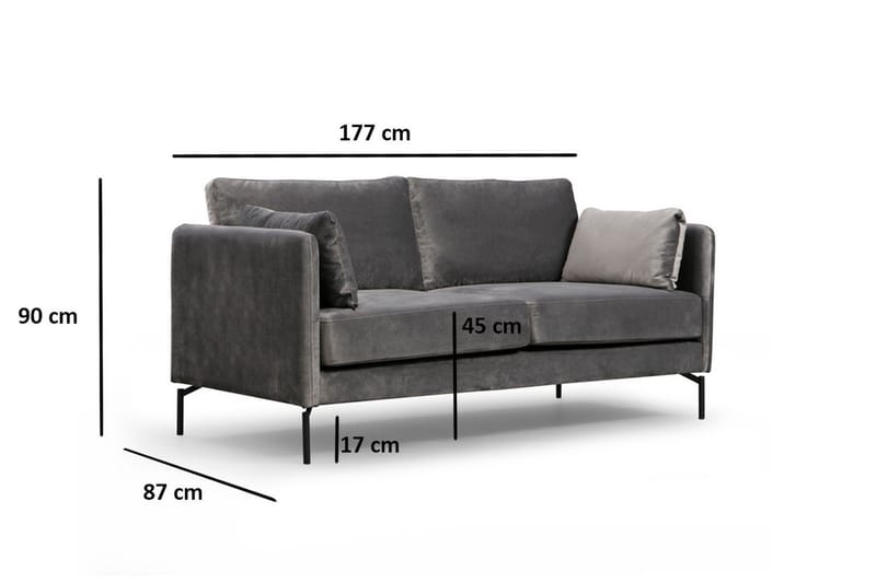 Mezonzo 2-sits Sammetssoffa 177 cm med Smala Armstöd - Grå - Möbler - Vardagsrum - Soffor - 2-sits soffor