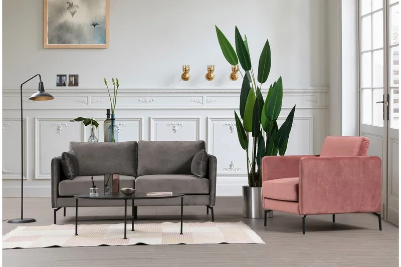 Mezonzo 2-sits Sammetssoffa 177 cm med Smala Armstöd - Grå - Möbler - Vardagsrum - Soffor - 2-sits soffor