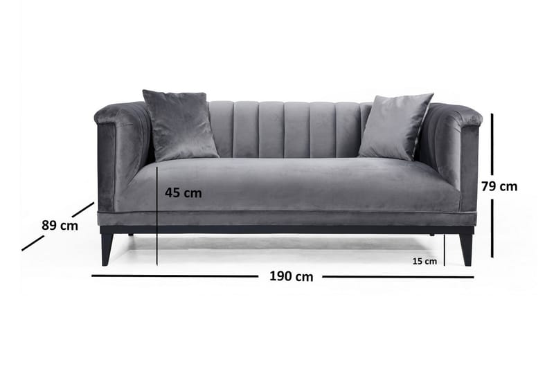 Mezonzo 2-sits Sammetssoffa 190 cm med Kanalsydd Rygg - Grå - Möbler - Vardagsrum - Soffor - 2-sits soffor