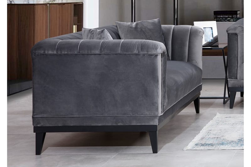 Mezonzo 2-sits Sammetssoffa 190 cm med Kanalsydd Rygg - Grå - Möbler - Vardagsrum - Soffor - 2-sits soffor