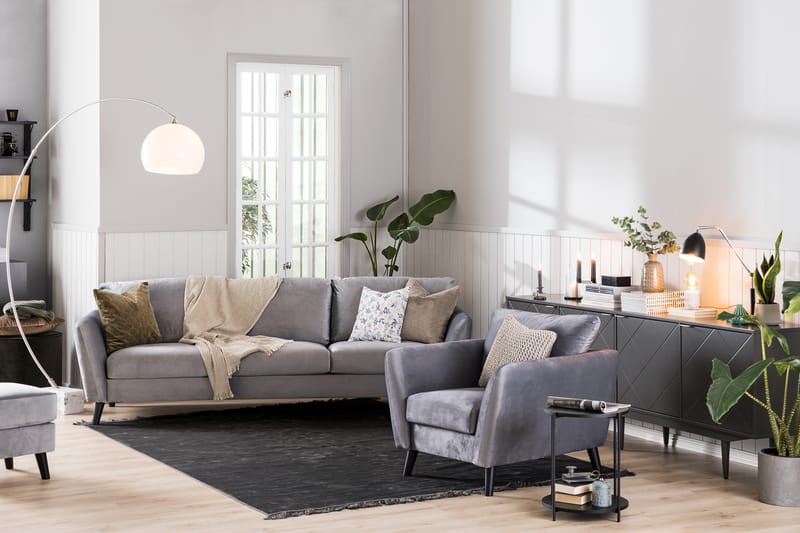 Trend 2-sits Sammetssoffa - Ljusgrå - Möbler - Vardagsrum - Soffor - 2-sits soffor