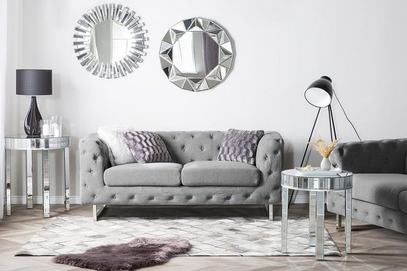 Vissland 2-sits Tuftad Soffa i Tyg med Metallben - Grå - Möbler - Vardagsrum - Soffor - 2-sits soffor