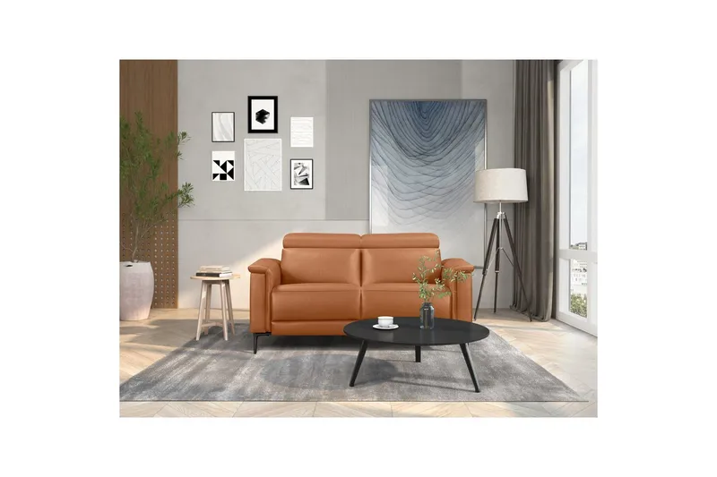 2-sitssoffa Lund Cognac, Läder/PU, Manuell vilstol - Cognac, Läder/PU, Manuell vilstol - Möbler - Vardagsrum - Soffor - Reclinersoffor & Biosoffor