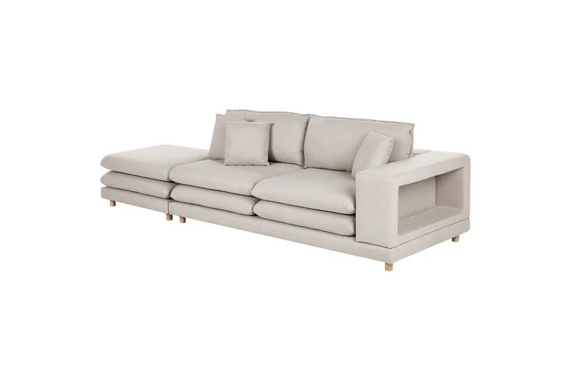2-sitssoffa med fotpall Heden Beige/ljust trä - Beige/ljust trä - Möbler - Vardagsrum - Soffor - 2-sits soffor