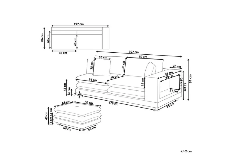 2-sitssoffa med fotpall Heden Beige/ljust trä - Beige/ljust trä - Möbler - Vardagsrum - Soffor - 2-sits soffor