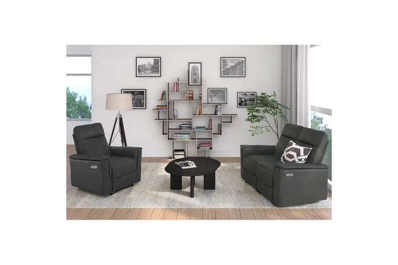 2-sitssoffa Southbrook Grå, PU/trä/metall, Elektrisk vilstol - Grå, PU/trä/metall, Elektrisk vilstol - Möbler - Vardagsrum - Soffor - Skinnsoffor