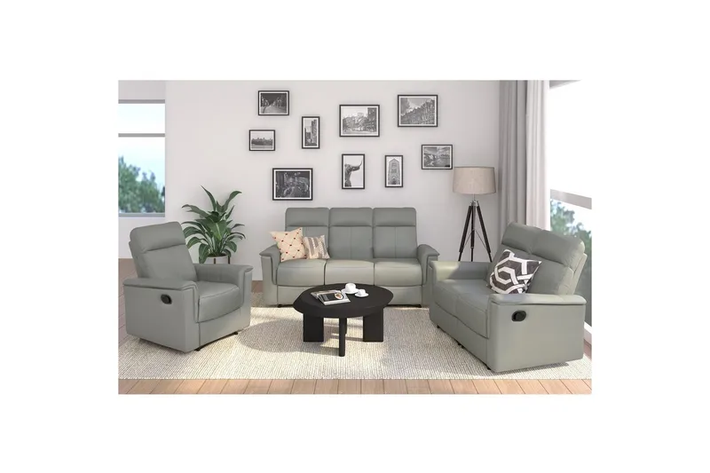 2-sitssoffa Southbrook Ljusgrå, PU/trä/metall, Manuell vilstol - Ljusgrå, PU/trä/metall, Manuell vilstol - Möbler - Vardagsrum - Soffor - Skinnsoffor